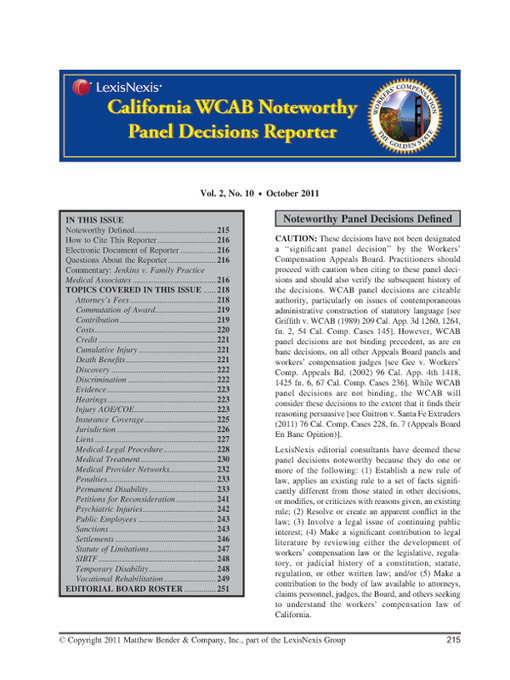 Title details for California WCAB Noteworthy Panel Decisions Reporter by Publisher's Editorial Staff - Wait list